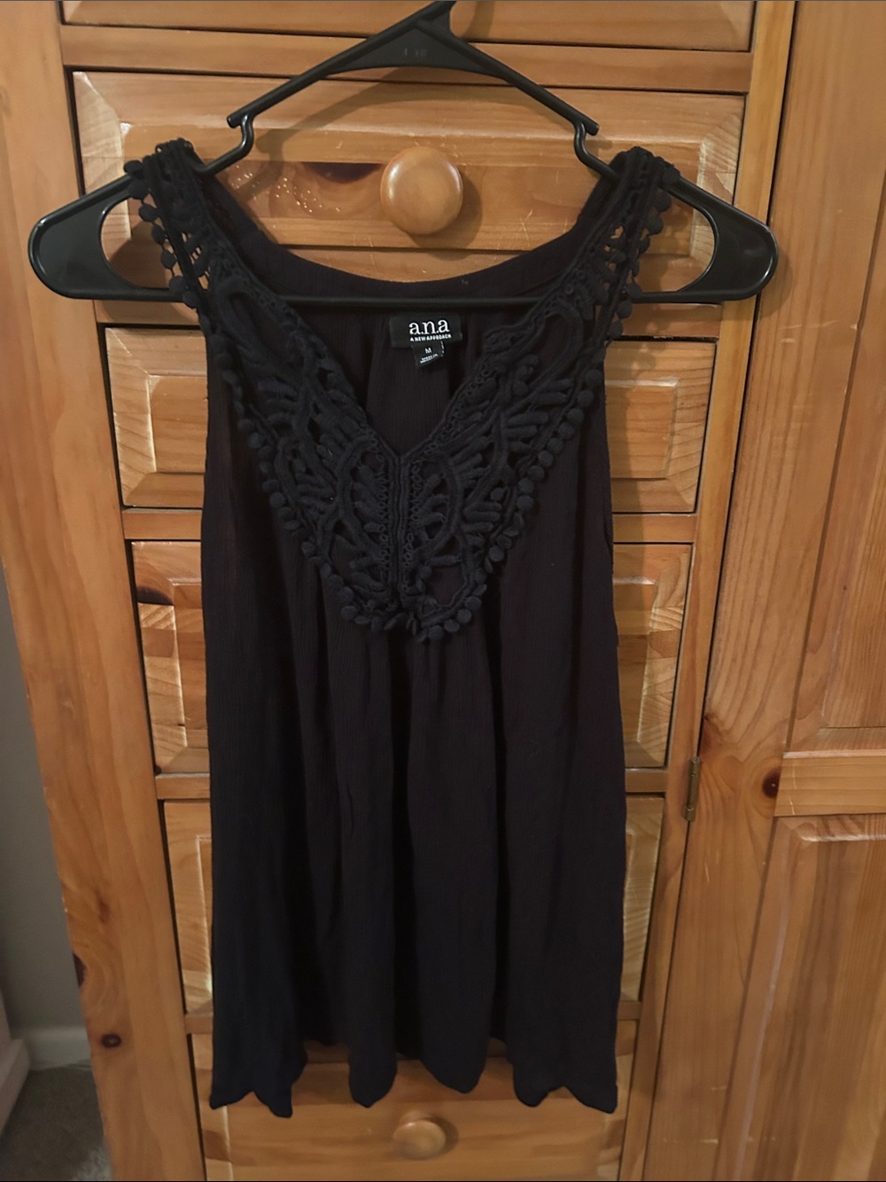 a.n.a Black Sleeveless Crochet Yoke Tank Top